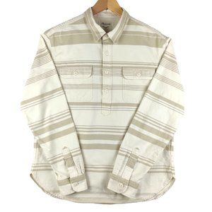 Madewell Moleskin Pullover Work Shirt L/S Soft Men's L White/Tan Stripe